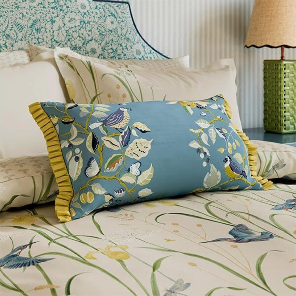 image 1 of Sanderson for National Trust Kingfisher & Iris Cushion 30X50cm Azure