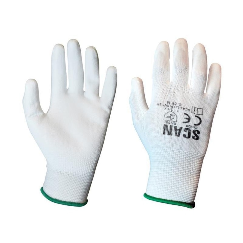 image 1 of Scan White Pu Coated Gloves (pack 12) - Multi Colour - Size 8 Medium Multi | Size 8 Medium