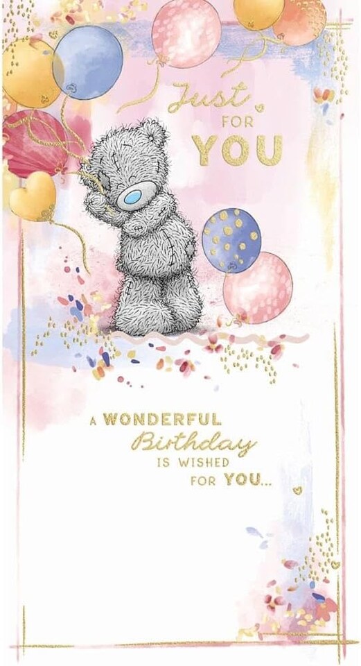 image 1 of Bear Stood Holding Balloons Just For You Birthday Card