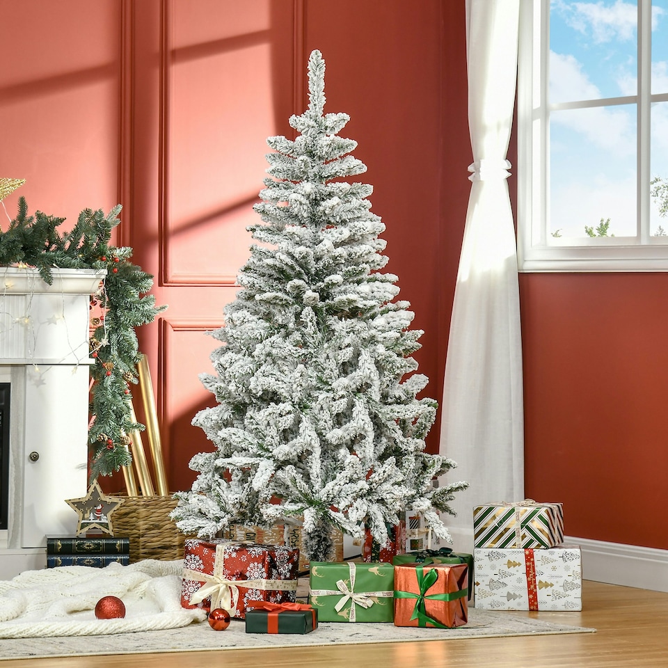 image 1 of HOMCOM 5ft Snow Flocked Artificial Christmas Tree w/ Realistic Branch Tips