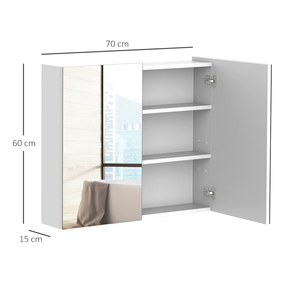 image 1 of HOMCOM Wall Mounted Bathroom Mirror Storage Cabinet with Door Shelf