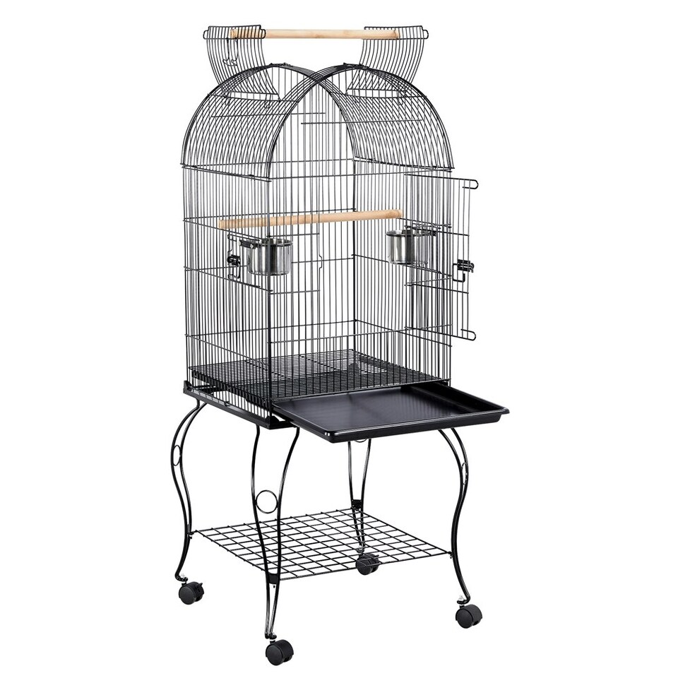 image 1 of Yaheetech 150 cm Open Top Metal Bird Cage with Rolling Stand Black