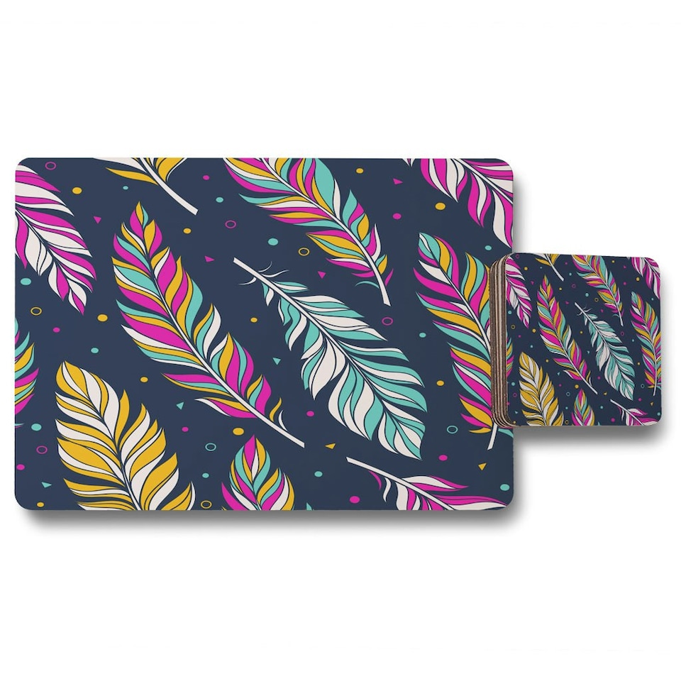 Retro color feathers (Placemat & Coaster Set)