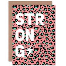 Coral Green Strong Words Leopard Quote Card