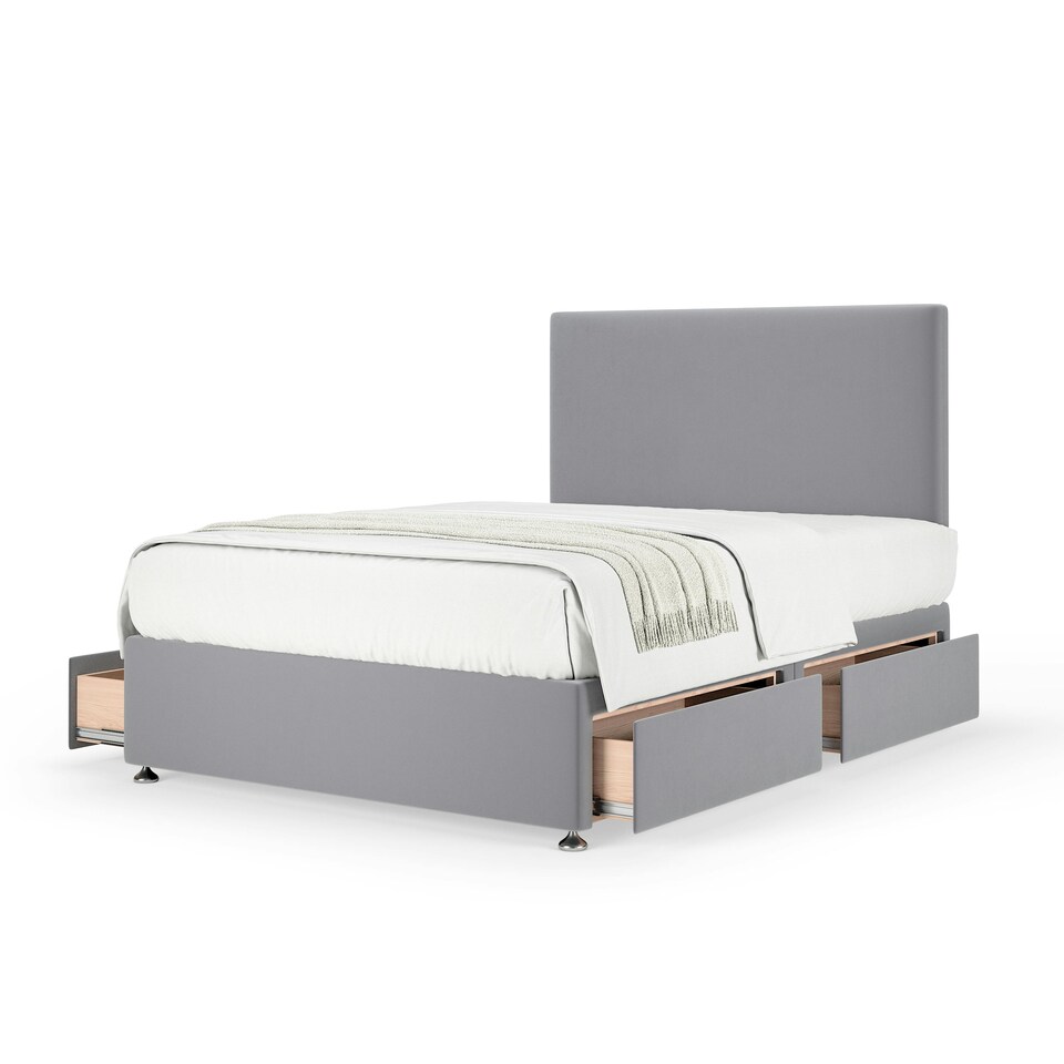 image 1 of Memory Maestro Memory Foam Silver Plush Velvet 4 Drawer Divan Set And Valencia Headboard King Size