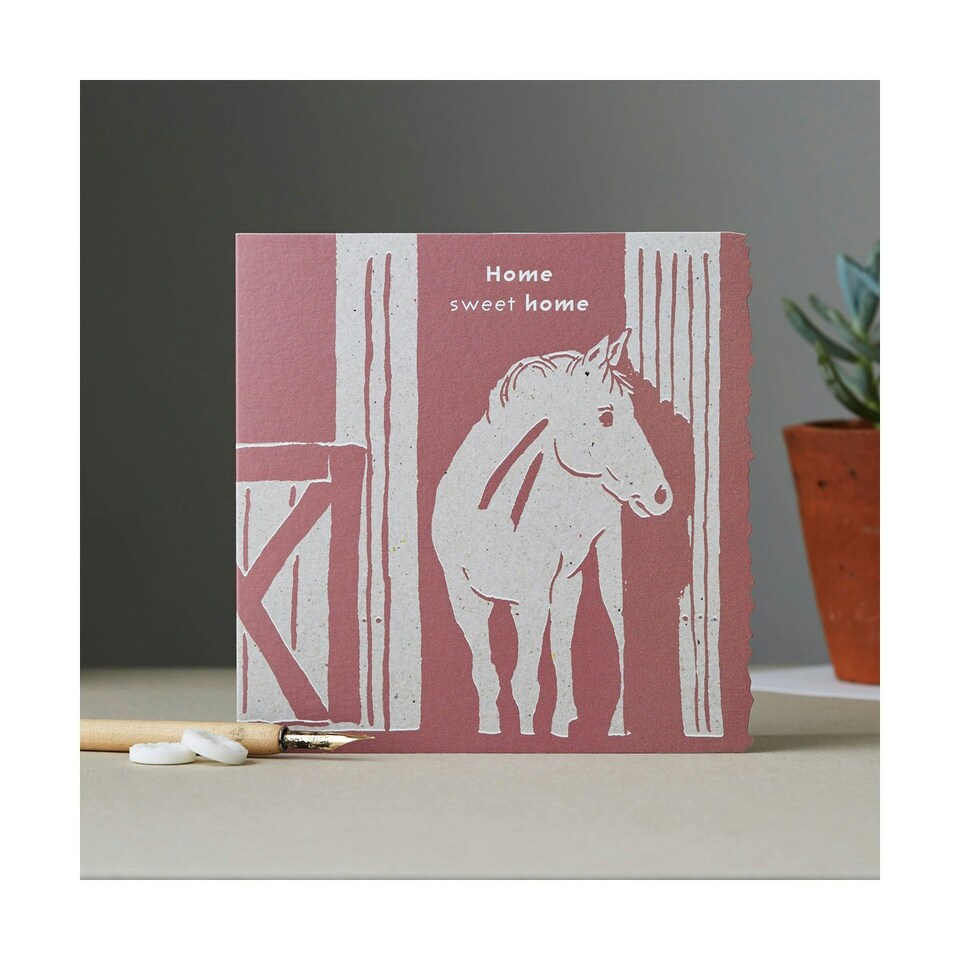 Deckled Edge Colour Block Pony Greetings Card - Home Sweet Home - Pony in Stable (Violet) - One Size