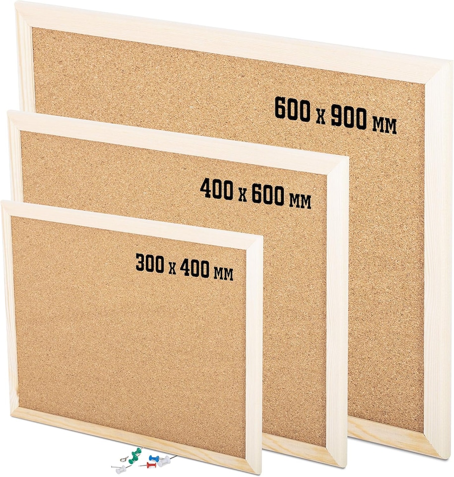 KAV- Notice Board cork board Bulletin Board Message Memo Pin Board for Home Office School (Cork Board, 900x600mm)