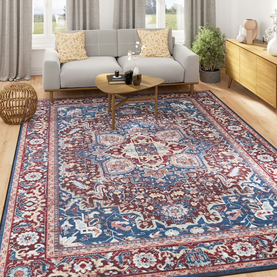 image 1 of KUKOON Washable & Non Slip Vintage Beige Medallion Area Rug 80cm x 150cm