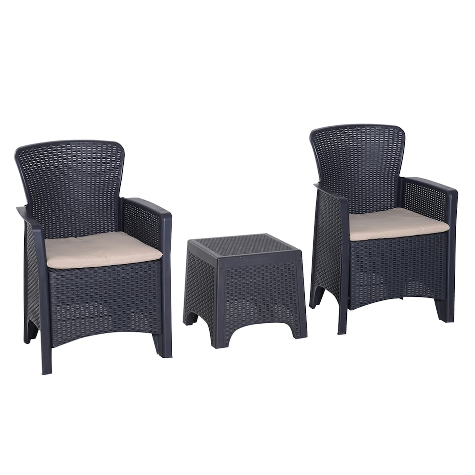 image 1 of Outsunny 3-PCS Conversation Set Rattan Sofa Furniture Set Polyester Cushion