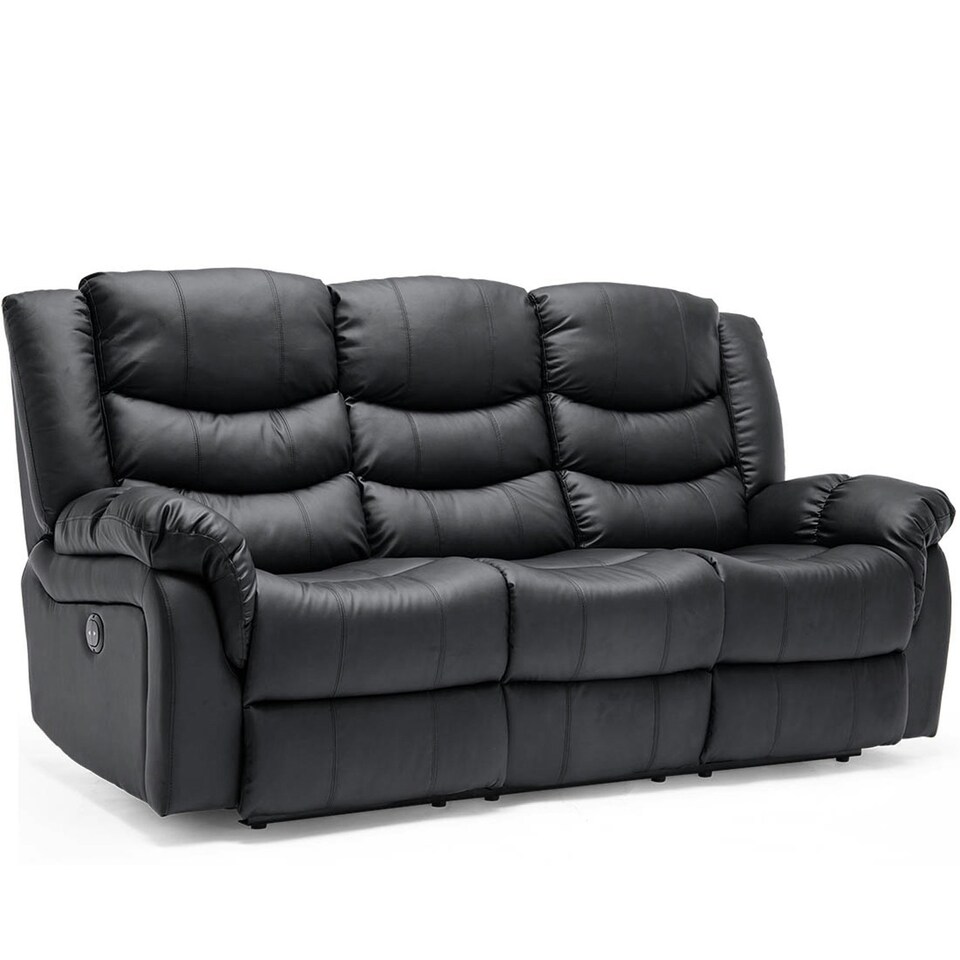 image 1 of Seattle 3 Seater Electric High Back Bonded Leather Recliner Sofa (Black)