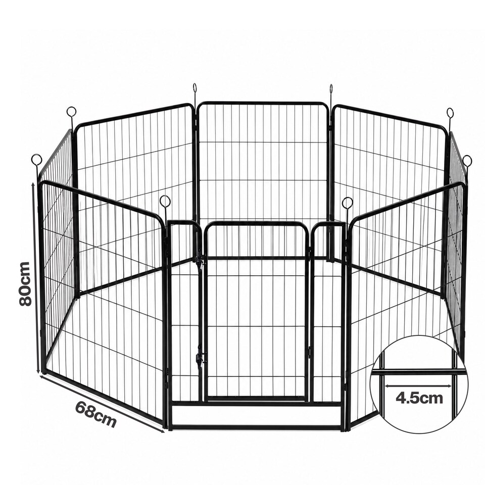 image 1 of Skylos Dog Pen 8 Panel Steel Playpen Foldable Indoor Outdoor Pet Enclosure Black