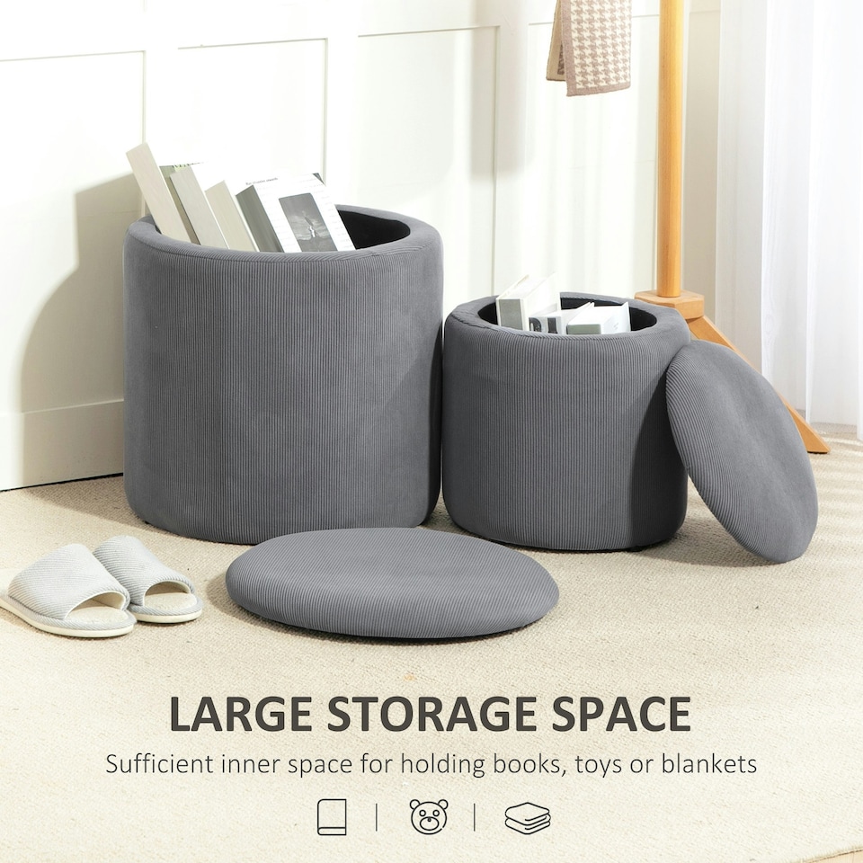 image 1 of HOMCOM Modern Fabric Storage Ottoman with Removable Lid Set of 2