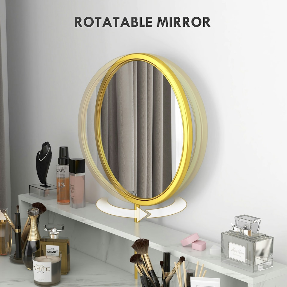 image 1 of HOMCOM Dressing Table Vanity Makeup Desk W/ Faux Marble and Steel Frame White