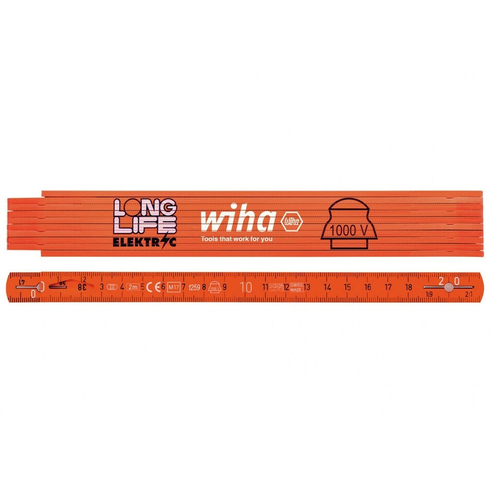 Wiha Longlife Electrician's Folding Ruler 2m - Multi Colour - One Size
