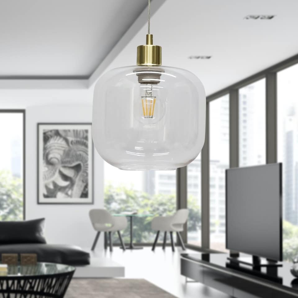 image 1 of Bletch - Clear Glass with Satin Brass Pendant Fitting | Clear | Clear | 1