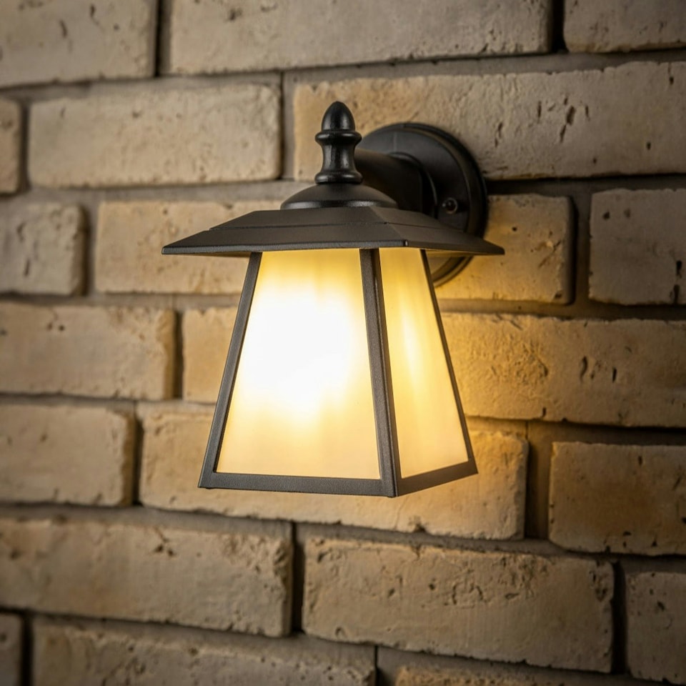 image 1 of CGC CELINE Black Outdoor Wall Light Vintage Opal Diffuser E27 Standard Screw IP44 Black