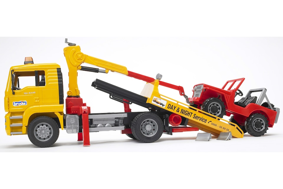 image 1 of Bruder MAN TGA Breakdown-truck with cross country vehicle Detailed Vehicle & Playset Model