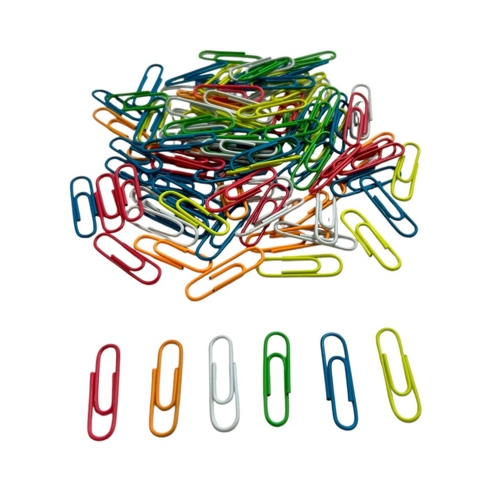 image 1 of Pack of 100 Assorted Coloured 28mm Paper Clips in Hang Pack