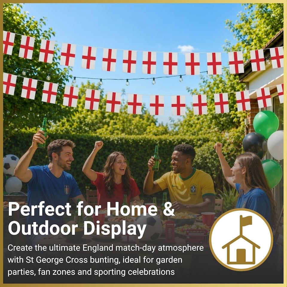 image 1 of 10m/33ft England St George Flag Bunting for FIFA 2026 World Cup – 25 St George Cross PVC Flags 20 x 30cm Double Sided