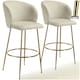 image 1 of Bar Stool Luana - with backrest, velvet look and padded - Set of 2 Cream | Gold