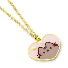 Pusheen the Cat Pink and Gold Heart Necklace