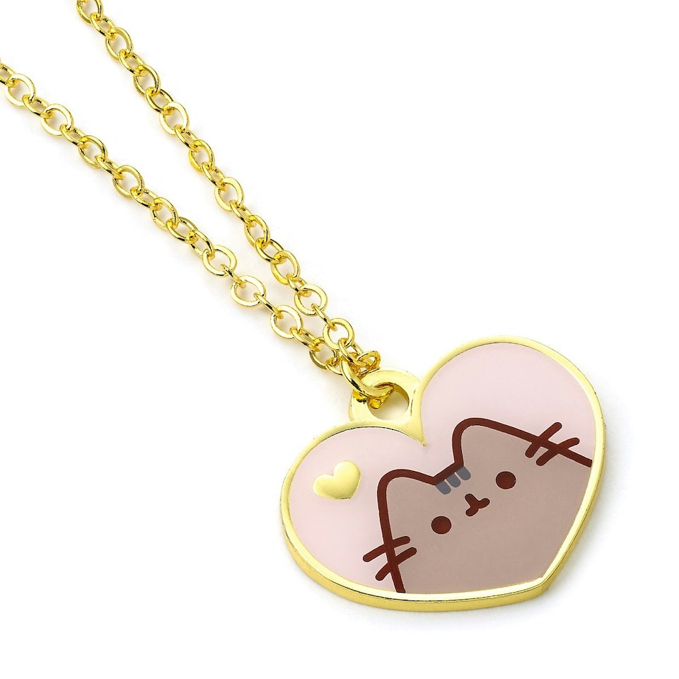 image 1 of Pusheen the Cat Pink and Gold Heart Necklace