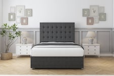 Sloomy Alabama Graphite Dumfries Divan Bed With Mattress No Drawers With 54" Floor Standing Headboard 6' Super King | Grey | Graphite | Super King | 1