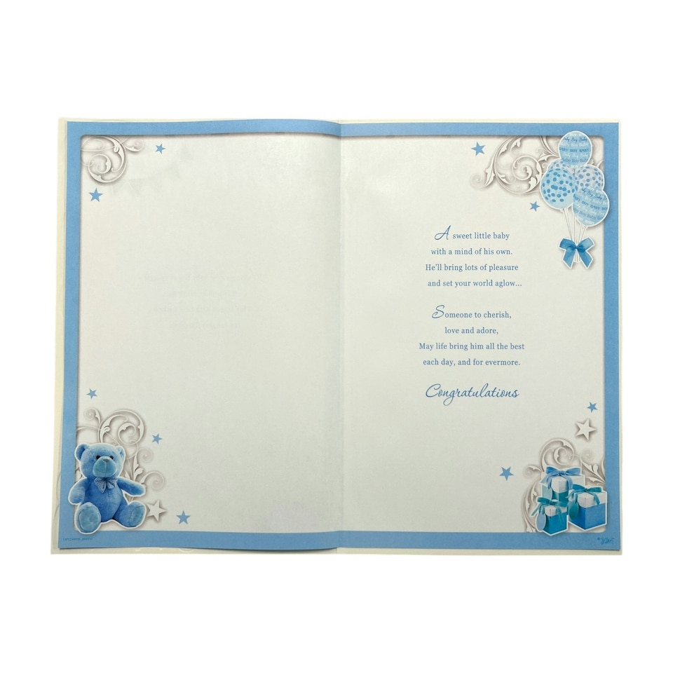 image 1 of On The Birth Of Grandson Blue Balloons And Teddy Design Opacity Congratulations Card