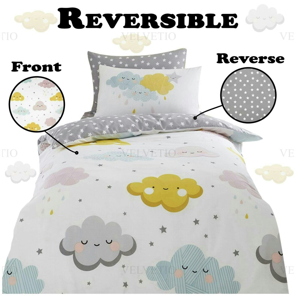 image 1 of VELVETIO Happy Clouds Duvet Cover Set Easy Care Kids Bedding Coverlet Multi | Single
