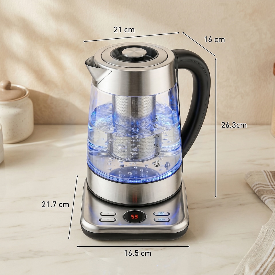 image 1 of HOMCOM Electric Kettle, 1.7L 3KW Water Kettle with UK Strix Thermostat