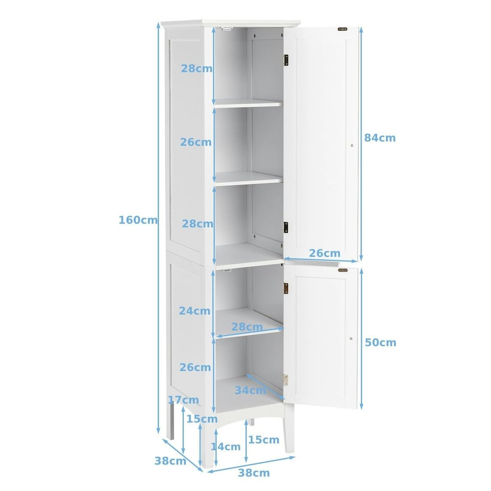 image 1 of COSTWAY 5-Tier Bathroom High Cabinet Storage Organizer White White