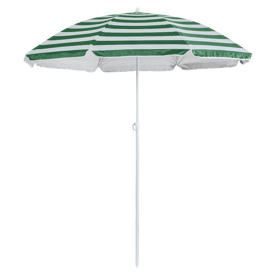 image 1 of Harbour Housewares Metal Beach Parasol - 1.8m  - Green Stripe | Green | Green Stripe