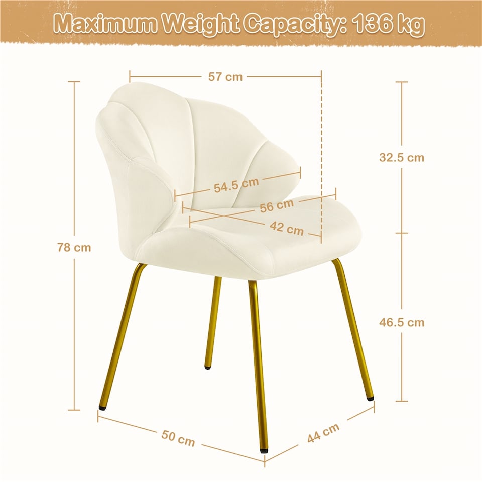 image 1 of Yaheetech Vanity Chair with Shell-shaped Backrest and Golden Metal Legs for Living Room-Beige