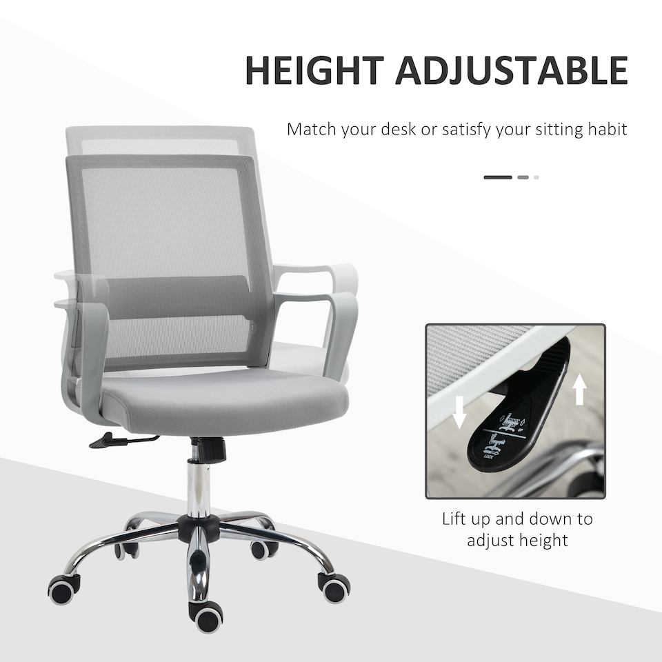 image 1 of Vinsetto Mesh Office Chair Desk Chair w/ Swivel Seat Adjustable Height Grey