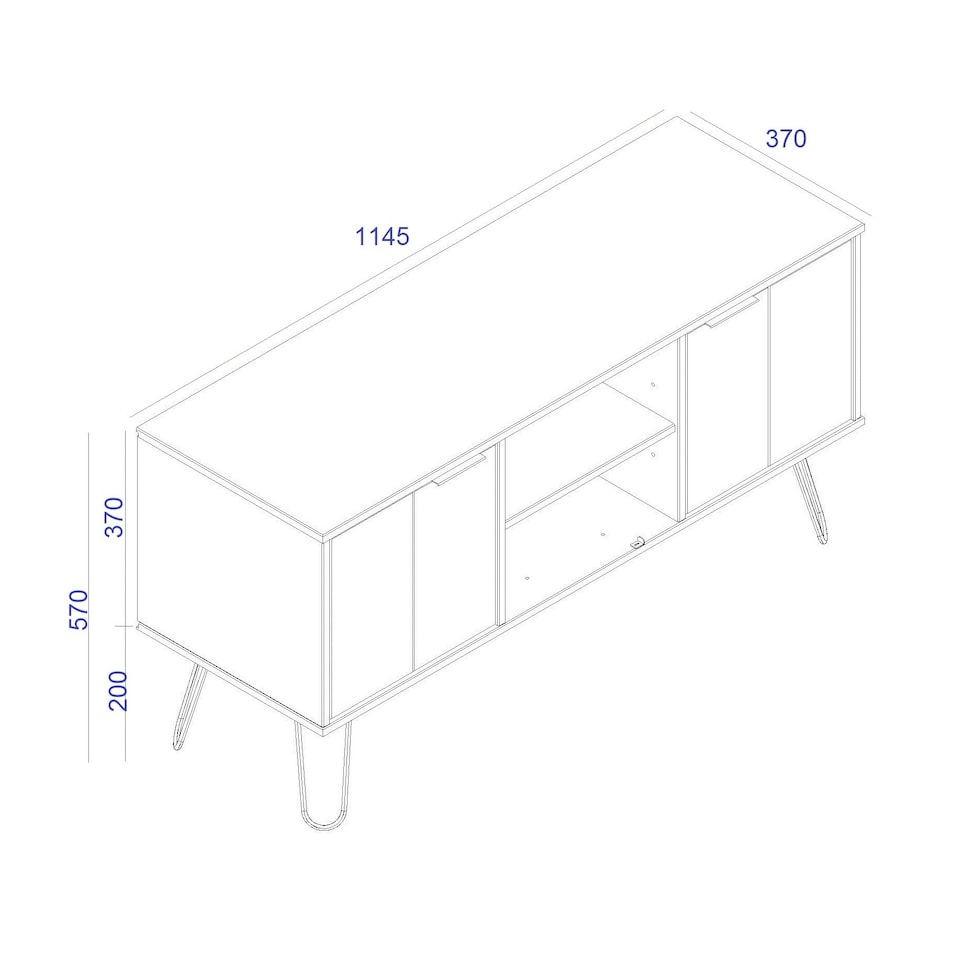 image 1 of Augusta Pine 2-Door Wide TV Unit - Wooden Media Cabinet with Hairpin Legs and Rustic Finish | Grey | Grey | 1
