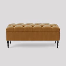 Alyana 137cm Wide Tufted Rectangle Ottoman Storage Bench - Upholstery Velvet Shoe Bench with Turned Wooden Legs