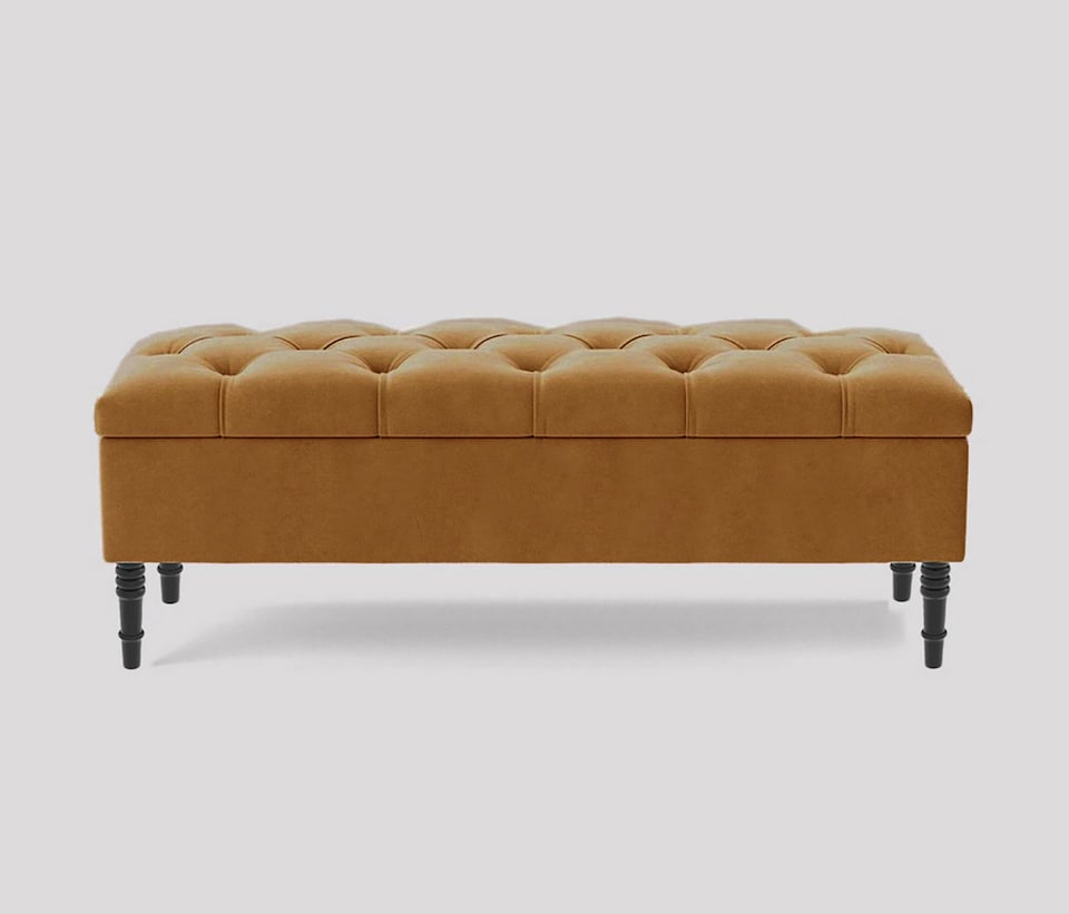 image 1 of Alyana 137cm Wide Tufted Rectangle Ottoman Storage Bench - Upholstery Velvet Shoe Bench with Turned Wooden Legs