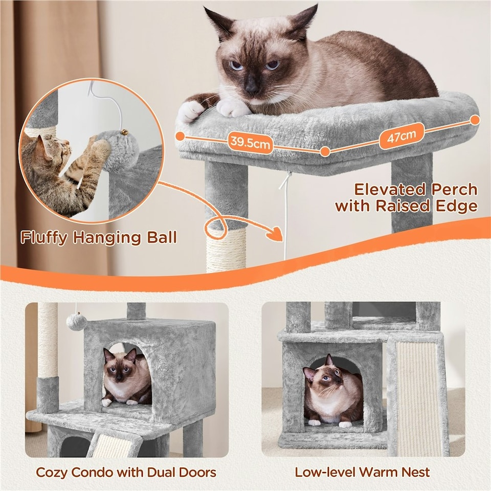 image 1 of Yaheetech 92 cm Cat Tower with Double Condos Light Grey