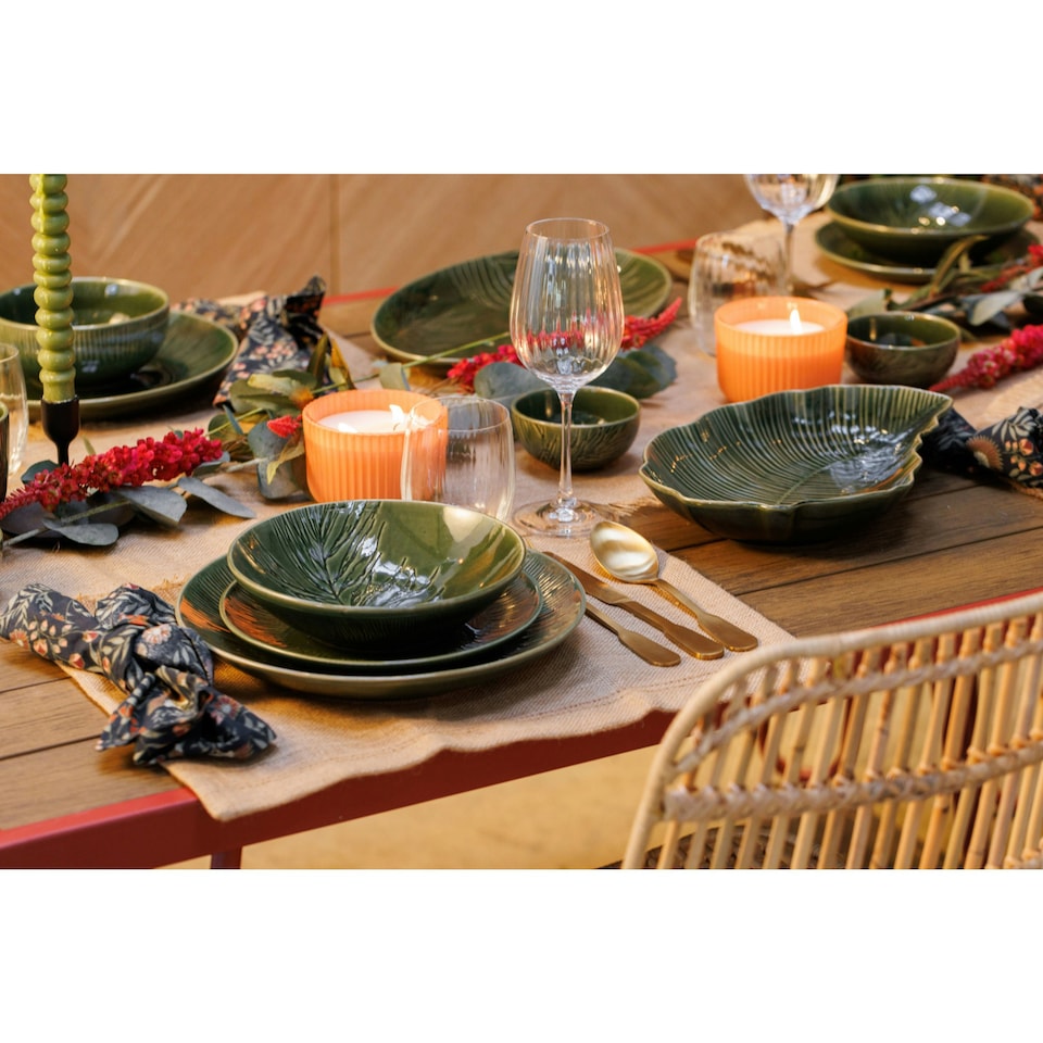 image 1 of Mikasa Serving Dish Green Stoneware Leaf Shaped 31.5cm | Green