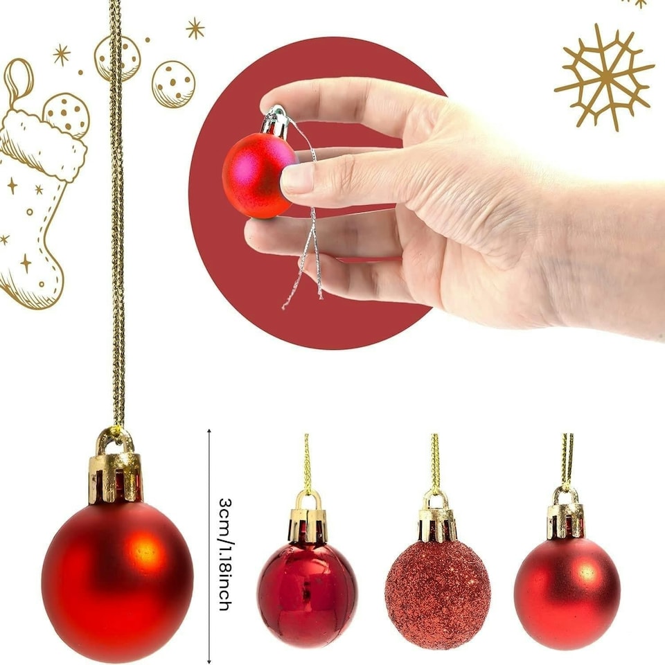 image 1 of Red Baubles - 3cm, 24 Pieces Set, PVC