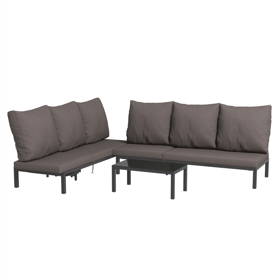 image 1 of Outsunny 3-PCS PE Rattan Lounge Set, Recliner Sofa Bed Set, Grey