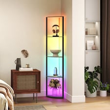 HOMCOM RGB LED Floor Lamp with Shelves, 5-Tier Dimmable Standing Lamp with Adjustable Brightness and Remote Control, Modern Corner Display Shelf Unit for Living Room Bedroom Office, Black | Black