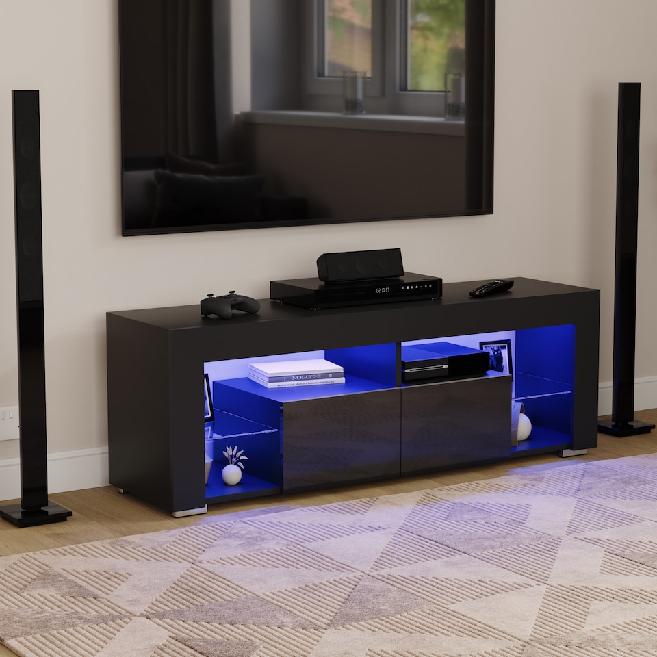 image 1 of Vida Designs Luna 2 Drawer LED TV Unit Entertainment Stand, Grey | Black | 1