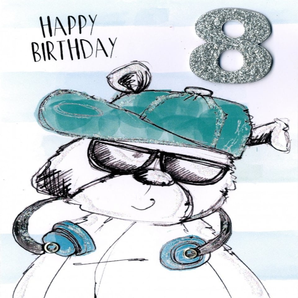 image 1 of Boy Happy Birthday 8th Card Second Nature Scribble Bear