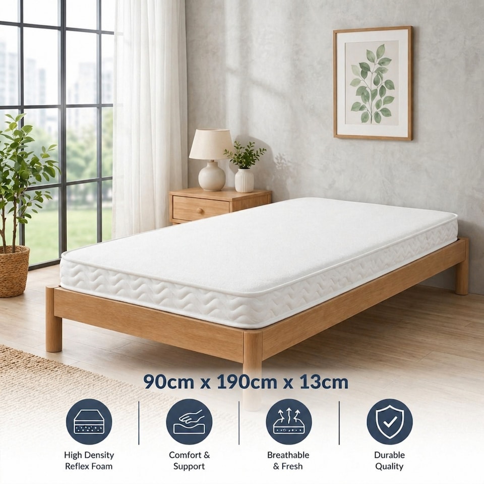 image 1 of Single Memory Foam Mattress with High Density Foam Base, Approx 5 Inch/13cm Thick, Medium Feel Mattress, Mattress In A Box
