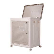 Living and Home Plastic Folding Storage Box with Flip-top Lid and Wheels, L | Cream | 120L