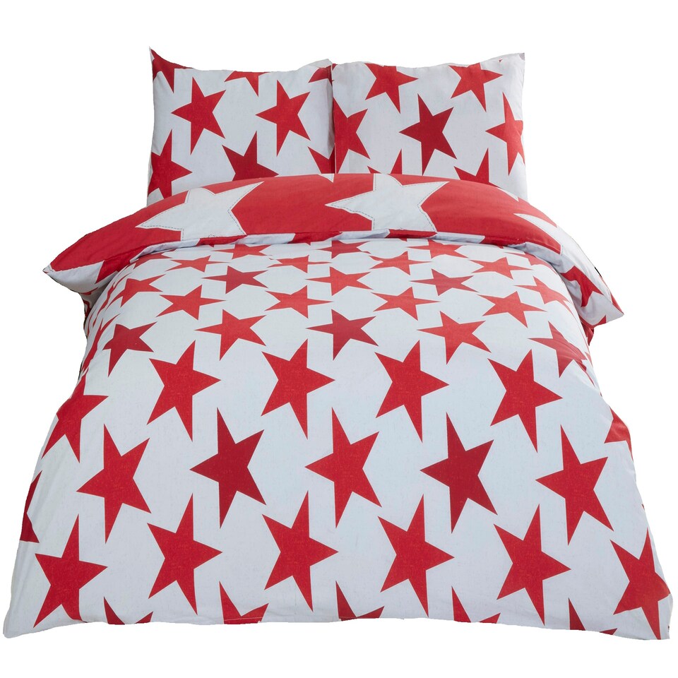 image 1 of All Stars Polycotton Reversible Duvet Set with Pillowcase Red | Double