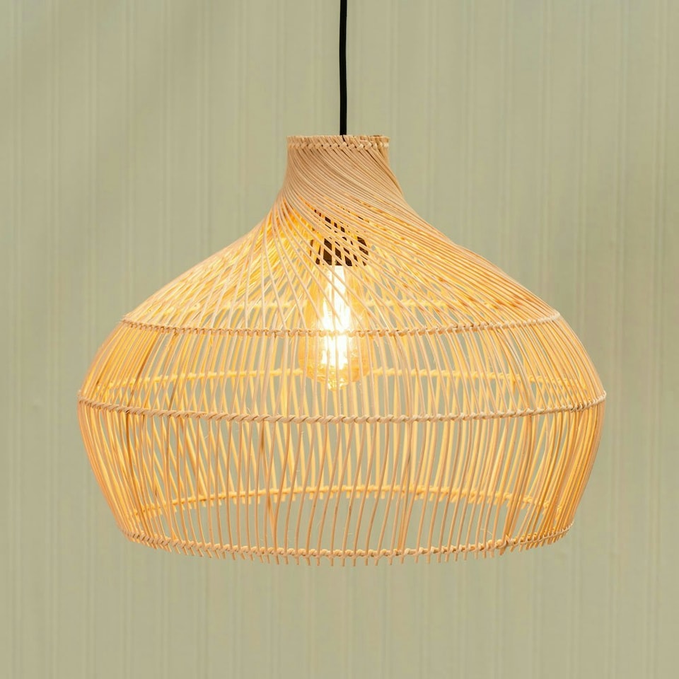 image 1 of ValueLights Anais Easy Fit Rattan Lampshade Natural Twisted Wicker Effect Ceiling Shade - Bulb Included