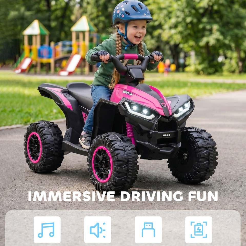 image 1 of HOMCOM 12V Electric Quad Bikes for Kids Ride On Car ATV Toy for 3-5 Years Pink