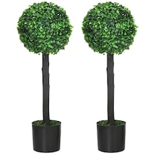 HOMCOM Set of 2 Decorative Artificial Trees, Topiary Ball-shaped Boxwood Trees in Pot, Fake Plants for Home Indoor outdoor Decor, 60cm, 1 Tree Balls
